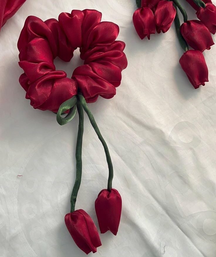 Crimson Tulip Satin Statement Scrunchie