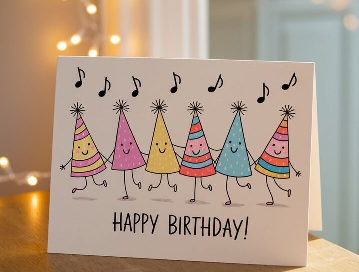 Dancing Party Hats Birthday Card