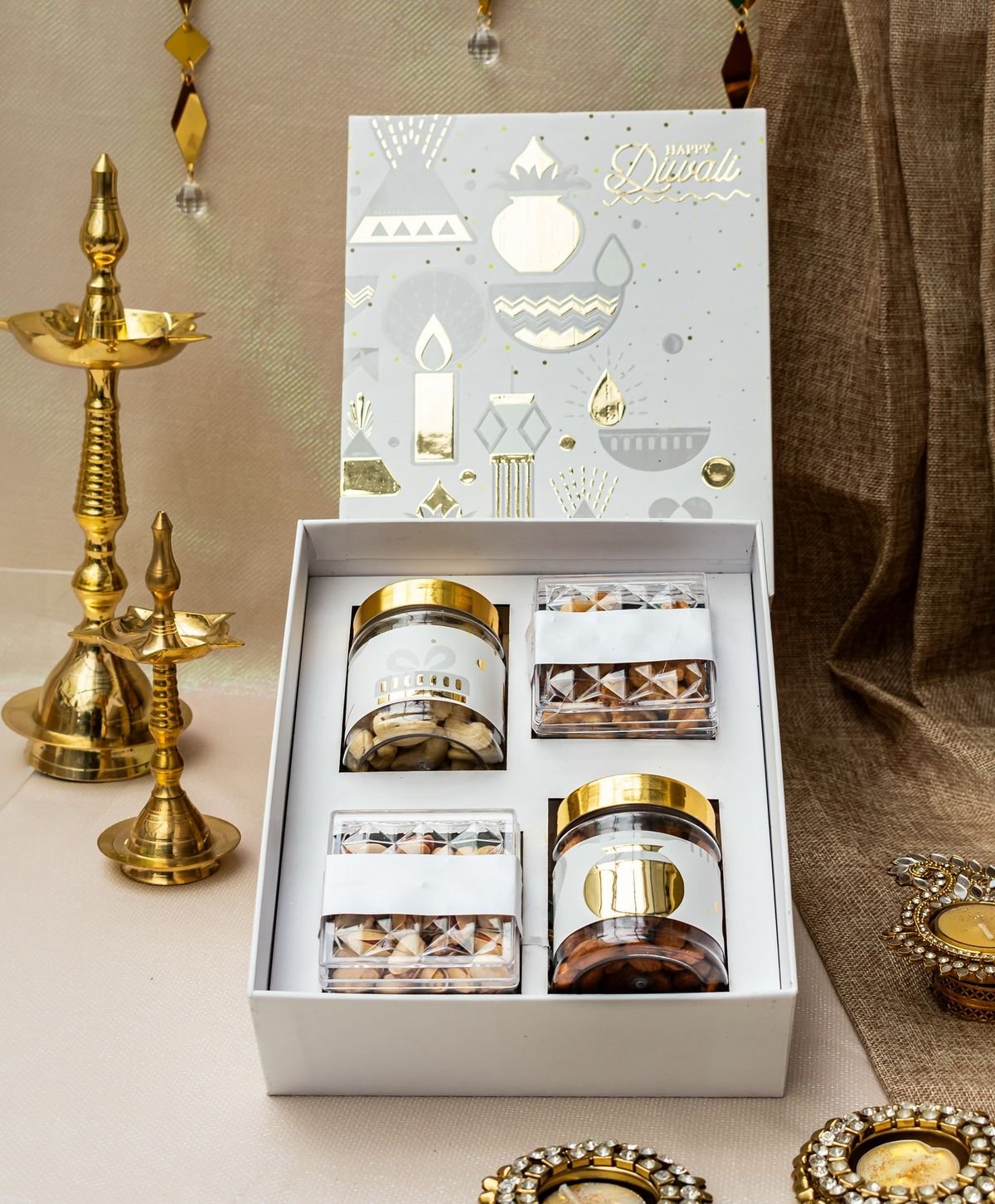 Silver & White Festive Nut Box